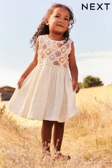 Écru chiné - Robe carrée au crochet (3 mois - 7 ans) (611612) | €33 - €38