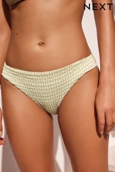 Weiß/Grüner Gingham - Gesmokte Bikinihose mit hohem Beinausschnitt (612171) | 23 €