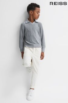 Reiss Soft Grey Melange Malik Senior Knitted Open-Collar Top (612176) | €64