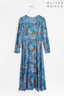 Oliver Bonas Blue Dispersed Ditsy Floral Midi Dress (612364) | 225 zł