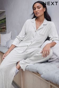 Grey Ribbed Button Through Pyjamas (612471) | OMR15