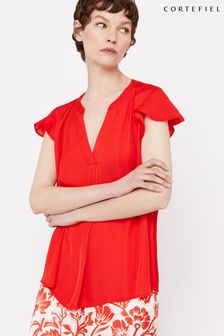 Cortefiel Red Glossy Flounced Sleeves Blouse (612793) | €21