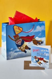 Blue Father's Day Superhero Large Gift Bag and Card Set (612996) | CA$10