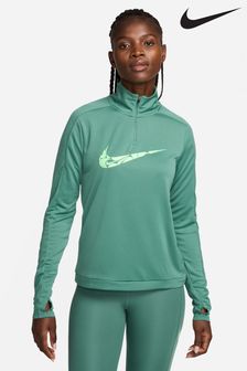 Verde - Bluză cu fermoar pe jumătate pentru stratul intermediar Nike Swoosh Dri-fit (613232) | 239 LEI