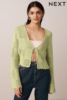 綠色 - 前綁帶縫線設計開襟毛衣 (613709) | NT$1,300