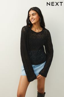 Black Wide Sleeve Crochet Jumper (613780) | €33