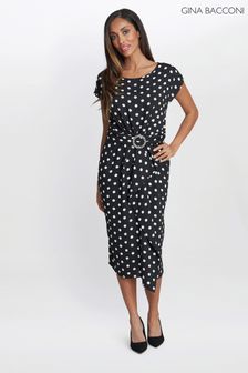 Gina Bacconi Jemima Spot Print Satin Black Dress With Buckle (613915) | €105