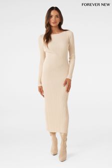Forever New Cream Petite Evie Long Sleeve Rib Knit Dress (614029) | €127
