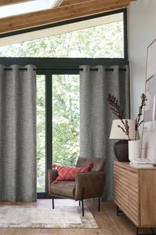 Light Grey Textured Fleck Eyelet Lined Curtains (614139) | $94 - $209