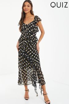 Quiz Black Chiffon Polka Dot Dress (614314) | $76