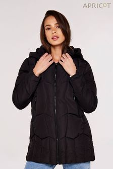 Apricot Black Mixed Panel Hooded Puffer Jacket (614379) | ￥8,630