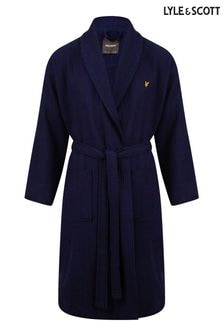 Lyle & Scott Blue 100% Cotton Premium Waffle Bathrobe (614466) | $129