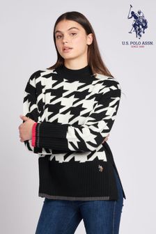 U.s. Polo Assn. Pullover mit Hahnentrittmuster und schwarzem Saum für Damen (614484) | 62 €