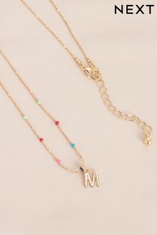 Gold Tone M Initial Beaded Necklace Letter M (614549) | €8