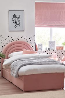 Opulent Velvet Blush Pink Rainbow Kids Upholstered Trundle Bed Frame (614613) | €675