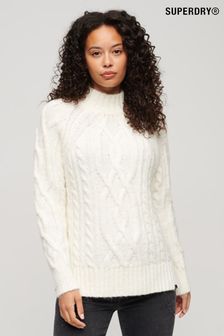 Superdry White High Neck Cable Knit Jumper (615035) | €106