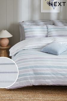 Purple/Blue Painted Stripe 100% Cotton Printed Duvet Cover and Pillowcase Set (615063) | $29 - $77