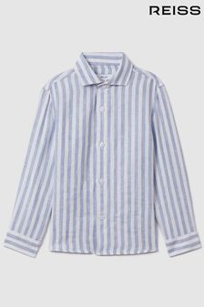 Reiss Soft Blue Herringbone Stripe Ruban Teen Linen Cutaway Collar Shirt (615493) | OMR36