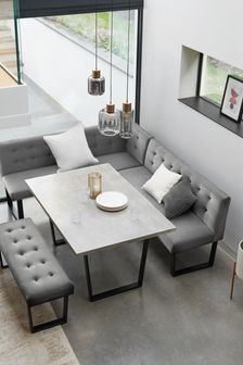 Opulent Velvet Light Grey Cole Ceramic Effect And Upholstered Left Hand Corner Dining Set (615695) | €1,975