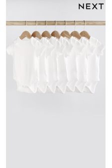 أبيض أساسي - عبوة من 7 قطع لباس قطعة واحدة أساسية بكم قصير للبيبي لون أبيض (615805) | 58 ر.ق - 77 ر.ق
