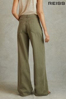 Khaki - Reiss Colorado Garment Dyed Wide Leg Trousers (615870) | kr2 530