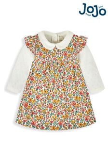JoJo Maman Bébé Yellow Autumn Floral Girls' 2-Piece Cord Baby Dress & Body Set (615916) | kr540