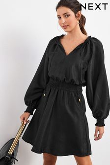 Black Tie Neck Satin Jacquard Mini Dress (616070) | 26 €