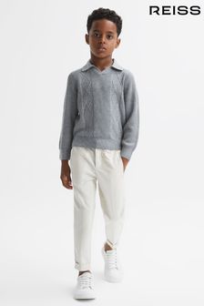 Reiss Soft Grey Melange Malik Junior Knitted Open-Collar Top (616225) | 279 QAR