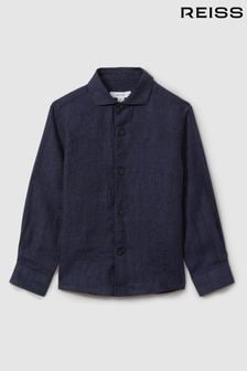 Reiss Navy Ruban Teen Linen Cutaway Collar Shirt (616626) | EGP4,140