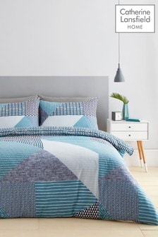 Catherine Lansfield Teal Blue Larsson Geo Duvet Cover and Pillowcase Set (616784) | €16 - €26