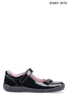 Start-Rite Giggle Riptape Black Leather School Shoes Wide Fit