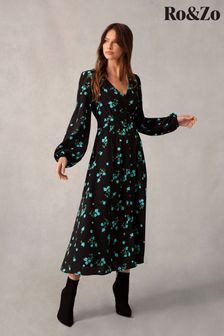 Ro&Zo Cluster Floral Button Front Midi Dress