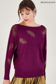 Monsoon Purple Embellished Feather Jumper (617884) | €42