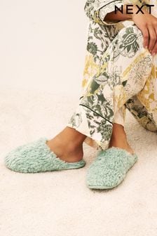 Sage Green Recycled Faux Fur Cosy Mule Slippers (618363) | SGD 21