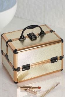 Gold - Gold Metal Vanity Case Make-up Bag (618461) | kr396