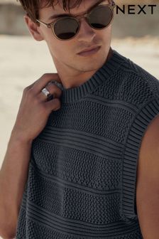 Charcoal Grey Knitted Crochet Regular Fit Tank (619128) | OMR13