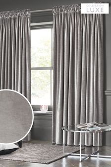 Silver Grey Collection Luxe Heavyweight Plush Velvet Pencil Pleat Lined Curtains (619222) | $144 - $324