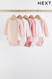 Pink/White - Essential Long Sleeve Baby Bodysuits 5 Pack (619349) | DKK130 - DKK150