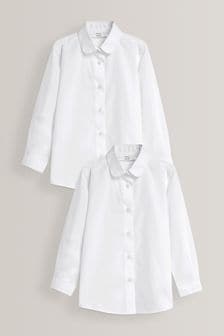 أبيض - حزمة من 2 قميص مدرسي بكم طويل بياقة مقوسة (3-16 سنة) (619365) | د.ك 4 - د.ك 5.500
