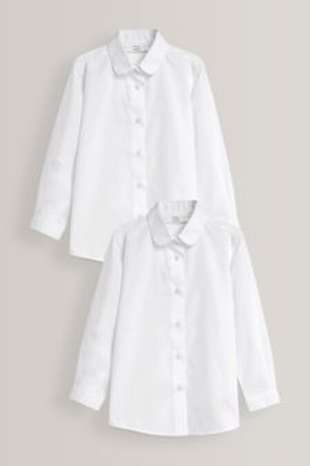 أبيض - حزمة من 2 قميص مدرسي بكم طويل بياقة مقوسة (3-16 سنة) (619365) | 5 ر.ع - 7 ر.ع