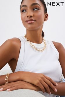 Gold Tone Rectangular Link Chunky Chain Necklace (619531) | $19
