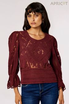 Apricot Embroidered Mesh Top