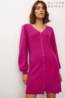 Oliver Bonas Pink Button Through Magenta Knitted Mini Dress (619871) | €38