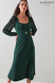 Lk Bennett Green Perdy Crepe Sheer Sleeve Dress (61T785) | 1,037 zł