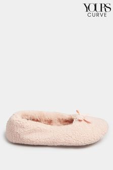 Yours Curve Pink Wide Fit Borg Ballet Slippers (620155) | €11