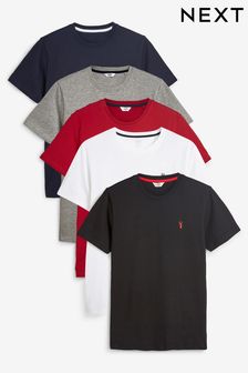 Red/Black/White/Navy/Grey Marl 5 Pack Slim Fit Stag T-Shirts (620626) | DKK331