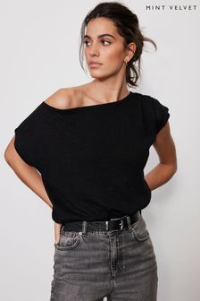 Mint Velvet Black Asymmetric T-Shirt (620639) | 391 QAR