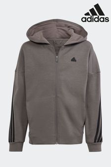 adidas Charcoal Grey Sportswear Future Icons 3-Stripes Full-Zip Hooded Track Top (620735) | ￥6,690