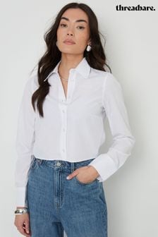 Threadbare White Cotton Rich Long Sleeve Cropped Shirt (621295) | €35