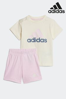 adidas Pink/Yellow Sportswear Essentials Organic Cotton T-Shirt And Shorts Set (621565) | SGD 45